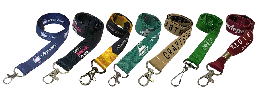 A Selection Of 7 Different Custom Branded Lanyards