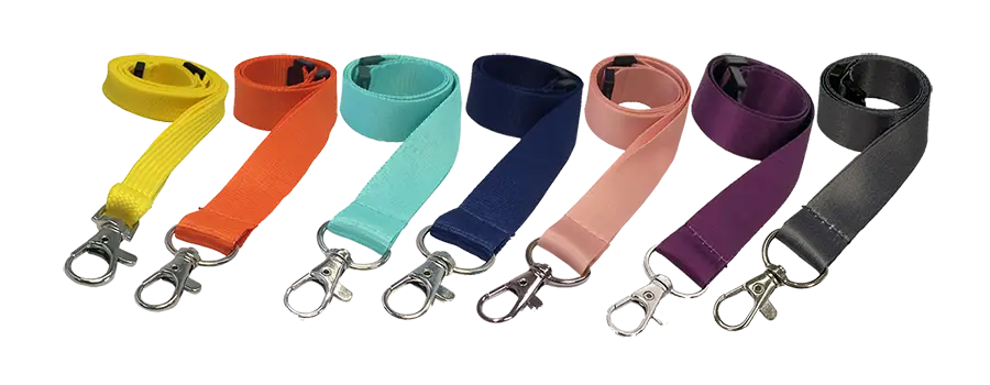 A Selection Of Plain Coloured Lanyards In Different Colours And Styles