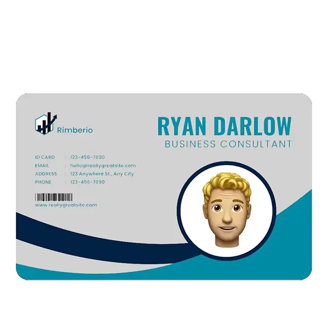 Printed ID Card Example With Blue & Aqua Branding, A Headshot, Name & Job Title