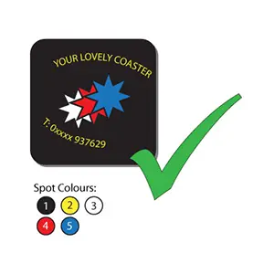 Coaster design which uses solid colours on all elements, therefore all are spot colours