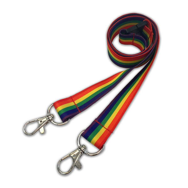 6 Stripe Double Clip Rainbow Lanyard