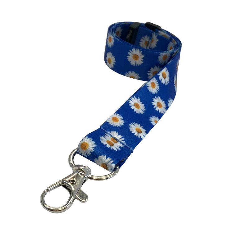 Daisy Lanyard for ID or Keys Green and Blue Fabric with Clip 
