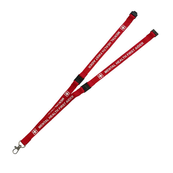 Red Mental Health First Aider Lanyard - Showing Breaks