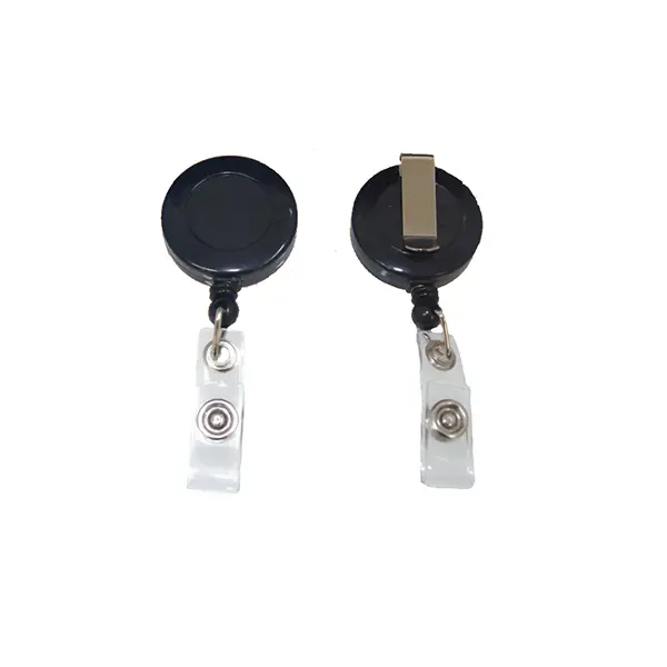 Plain Coloured Badge Reel a mid-green badge reel, showing front and reverse sides.