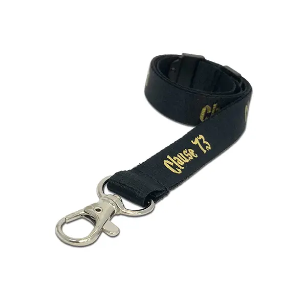 Metallic Printed Lanyard a black lanyard with metallic gold screen printed text and wordmark.