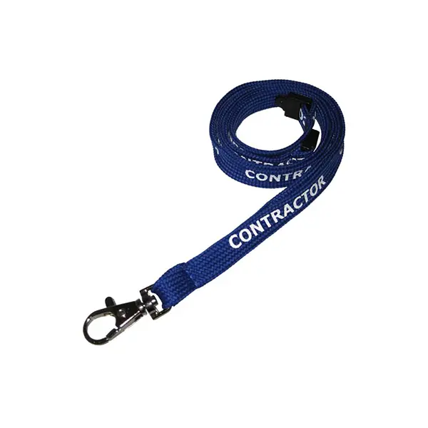 Contractor Lanyard a yellow lanyard with black screen printed text.